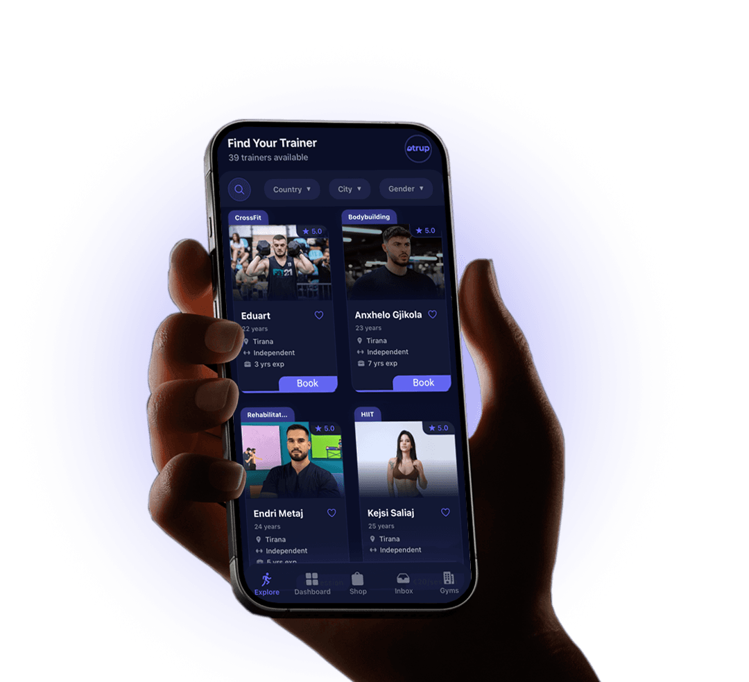 OTRUP app preview showing trainer search